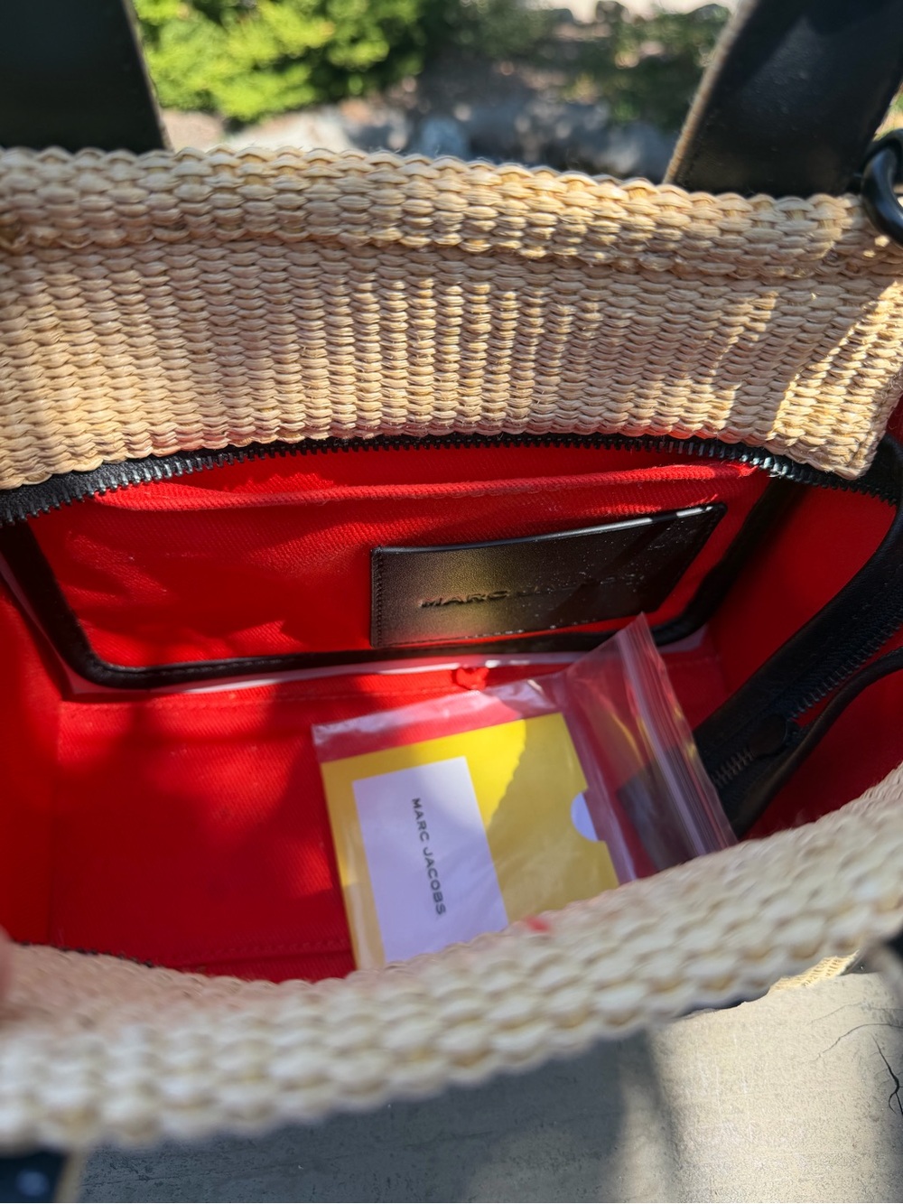 Marc Jacobs Natural Straw Tote with Black Trim and Logo - Picture 2 of 3